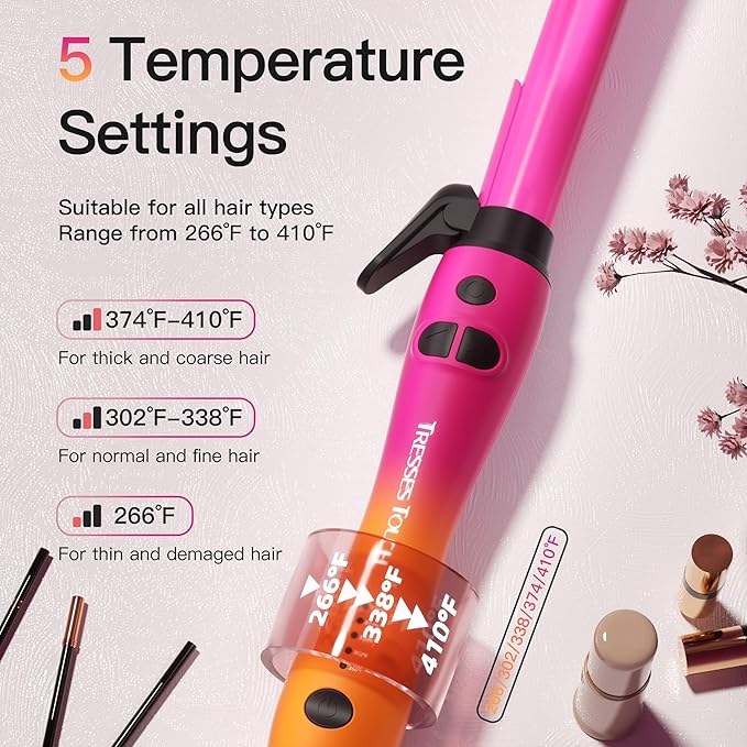 Extra-Long Barrel Rotating Curling Iron with Short Clamp Automatic Curling Iron 1 Inch Creates Loose Curls – for Medium and Long Hair High Heat 410°F Instant Heat up Double Ceramic Dual Voltage