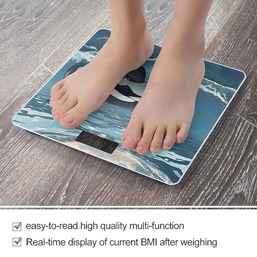 Orca Killer Whale Bathroom Scale Large LCD Backlight Display Digital Scale Rounded Corners Body Scales Automatic Power On/Off Bathroom Scales for Home Bedrooms