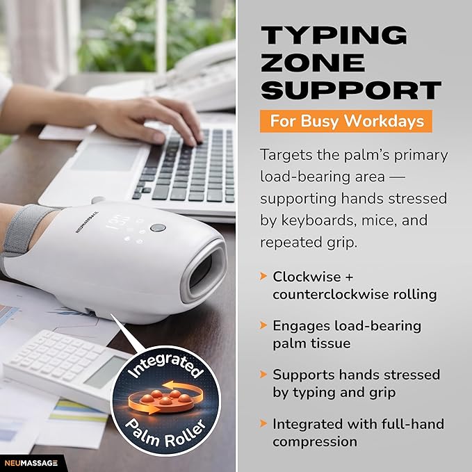 Hand Massager with Heat Cooling and Compression | Full-Hand and Wrist Coverage with Touchscreen &amp Palm Roller | Daily Massage at Home Office or Travel