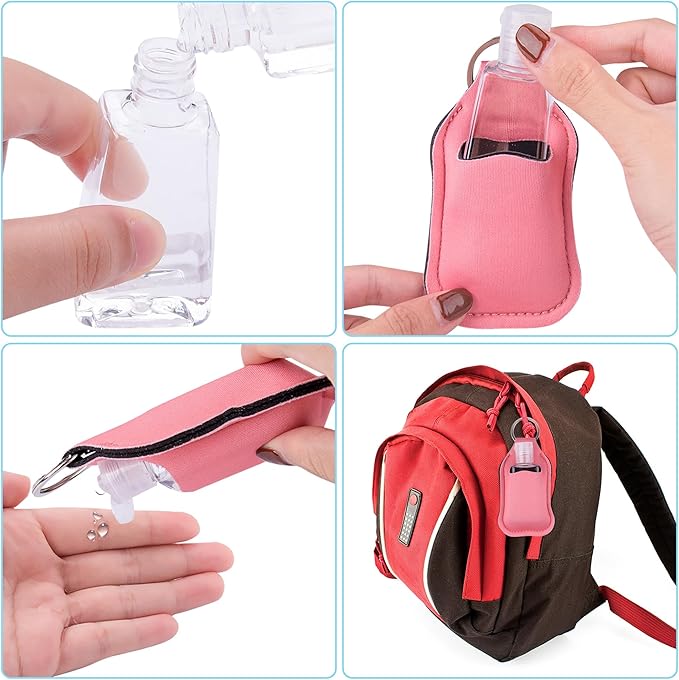 Duufin 72 Pieces Hand Sanitizer Holders Empty Travel Bottles Set Including 36 Pieces Clear Refillable Bottles and 36 Pieces Hand Sanitizer Keychain Holder for Backpack and Purse (Colorful Patternless)