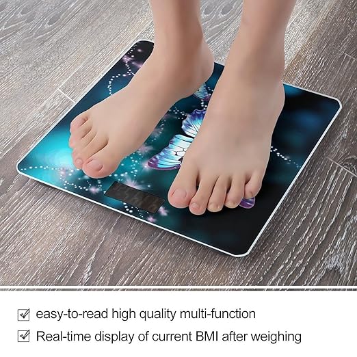 Beautiful Butterfly Bathroom Scale Large LCD Backlight Display Digital Scale Rounded Corners Body Scales Automatic Power On/Off Bathroom Scales for Home Bedrooms