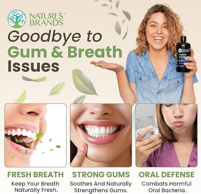 Nature's Brands - Herbal Choice Mari Organic Mouth Wash 8 Oz Peppermint Flavor - Tea Tree Thyme &amp Fennel Oils for Fresh Breath &amp Healthy Gums - 1:10 Concentrated Mouthwash in BPA-Free Bottl