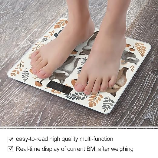 Woodland Raccoon Animals Weight Scale Large Bathroom Scales Digital Weight with Bright LED Display Non Slip Automatic Weighing Scale Fashion Weighing Machine for Body