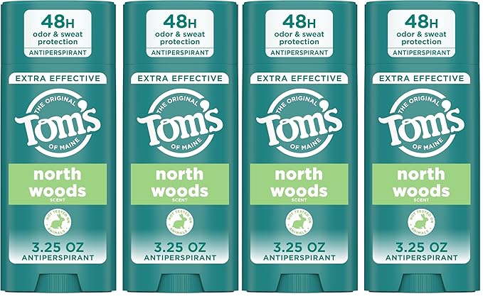 Tom’s of Maine North Woods Antiperspirant Deodorant for Men and Women48 HR Odor &amp Sweat ProtectionPatchouli and Lavender Scent3.25 oz(Pack of 4)