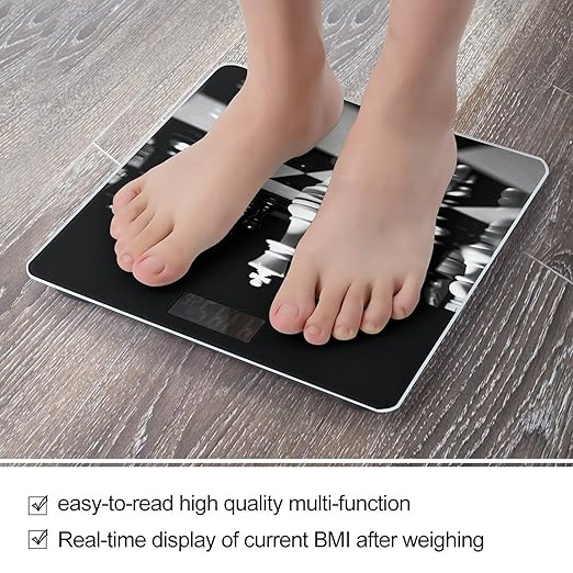 Black and White Chess Bathroom Scale Weight Scale for Body WeightHighly Accurate Digital Weighing Machine Clear LED Display Digital Bathroom Body Scale 400lb/182kg