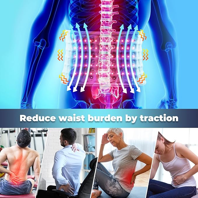 Aimery 2025 Upgraded Version 3-in-1 Sciatica BeltDecompression Back Belt with Red Light Heating and Massage Back Reliever Inflatable Back Brace for Spinal Lumbar Woman Men Heating Pad (1)