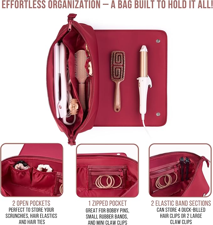 BAREFOOT CARIBOU Hair Tools Travel Bag and Heat Resistant Mat for Flat Irons Straighteners Curling Iron and Haircare Accessories 2-in-1 design with Interior Pockets Portable Organizer