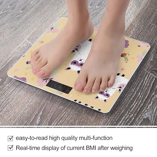 Alpaca and Bee Weight Scale Digital Electronic Scales Bathroom Scale Larg LCD Backlight Display High Precision MeasurementsTempered Glass