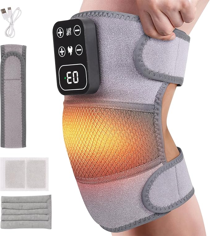 H&ampB Luxuries Heated Knee Massager 1 Pack – Cordless Knee Heating Pads with Vibration Massage Pain Relief Arthritis &amp Muscle Recovery