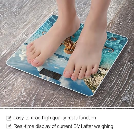 Octopus and Boat Scale for Body Weight Digital Bathroom Scale Toughened Glass High Precision Scales for Body Weight with Large LCD Backlight Display Weight Scales