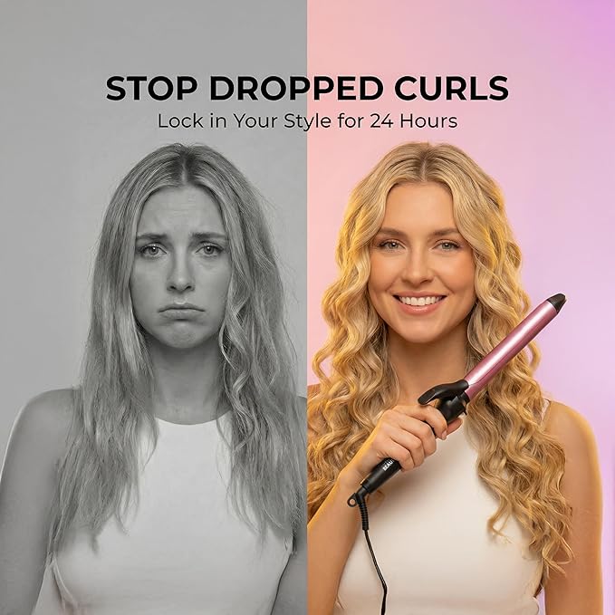 Cortex Beauty Extra-Long Curling Iron 1.25 Ceramic Barrel Professional Hair Curler 1.25 Inch Shiny Long-Lasting Curls – Suitable for All Hair Types (Black &amp Blush Pink)