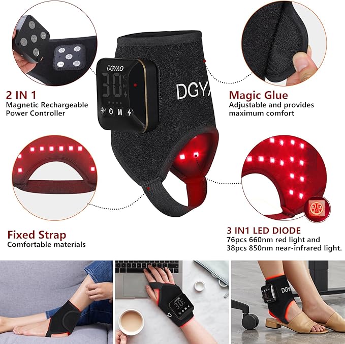 Red Light Therapy Wrap for Ankle &amp Wrist Pain Relief - 660nm Red &amp 850nm Infrared Combo Light Therapy - Rechargeable Wireless for Joint Recovery Muscle Pain