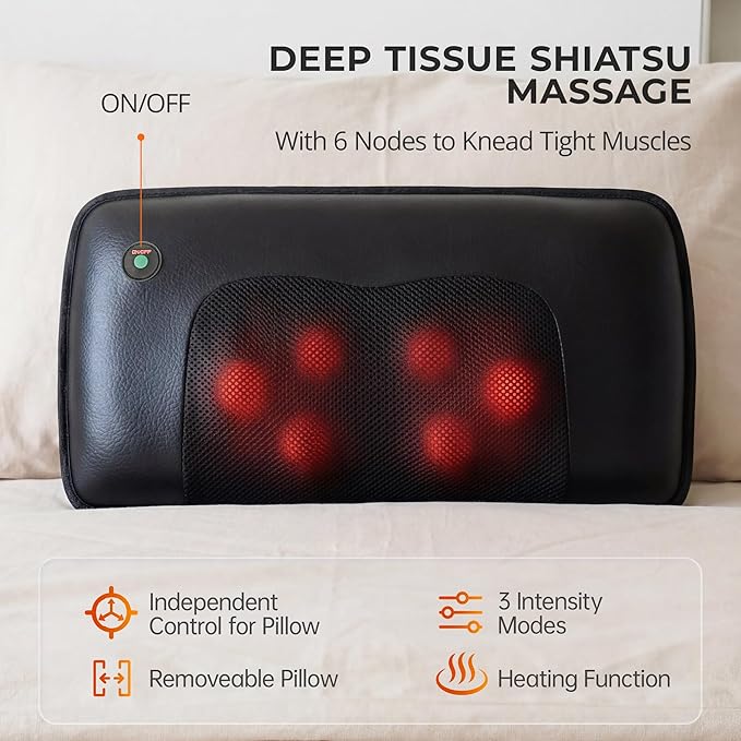 Shiatsu Full Body Massage Mat with Heat Detachable Massager Pad 10 Vibrating Motors 9 Intensity Levels Deep Tissue Pain Relief for Back Neck &amp Legs – Relaxation at Home or Office