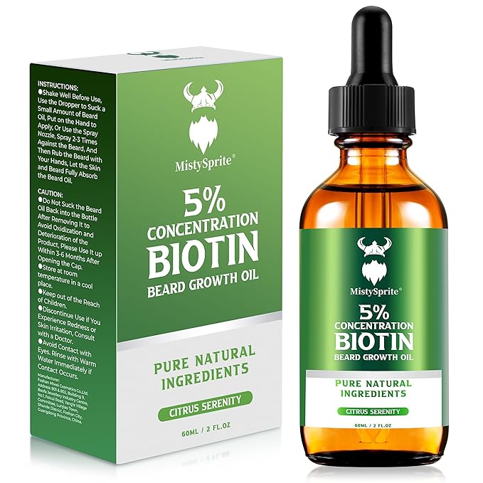 Men's Beard Growth Oil - 5% Biotin Citrus Serenity Scent 2 oz (Pack of 10) - Softens Conditions No Itch &amp Dandruff Ideal Gift
