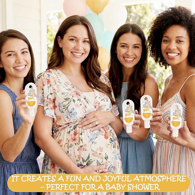 Leelosp 30 Pcs Here Comes The Son Baby Shower Mini Sunscreen with Carabiner Bulk Travel Size 1 Fl. Oz. SPF 30 Water Resistant Mini Lotion Boho Retro Baby Boy Shower Favors Birthday Party Supplies