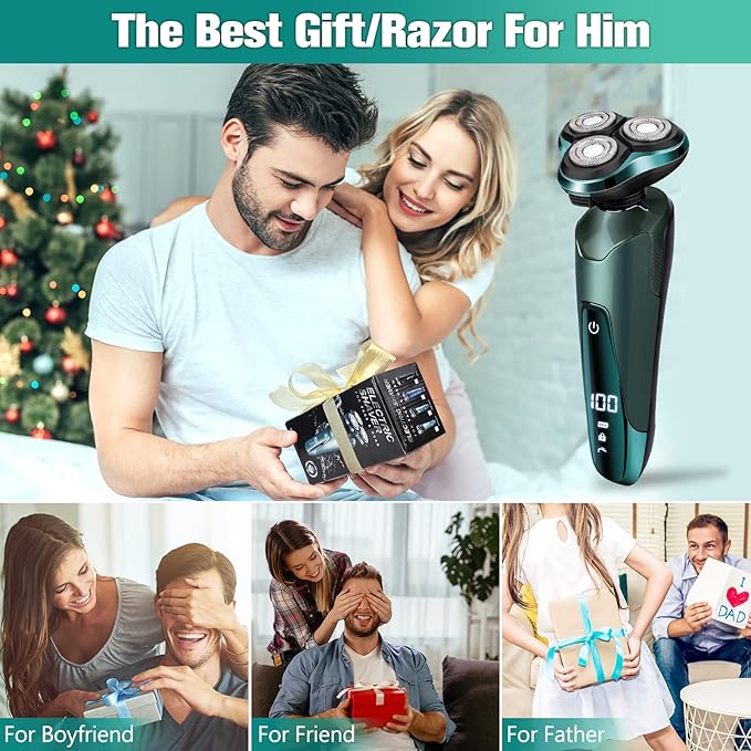 Electric Razor for Men 3-in-1 Shaver with Floating Blades for Nose Hair &ampSideburnsReplacement Blades Pop-up Trimmer IPX7 Waterproof Travel Lock Wet &amp Dry Use Face Shaving Grooming Trave