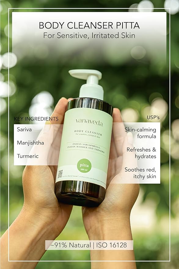 Body Cleanser Pitta for Sensitive &amp Irritated Skin | with Sariva Manjishtha &amp Turmeric | Gentle Cleanse &amp Skin Soothing for Pitta Balance | 300ml