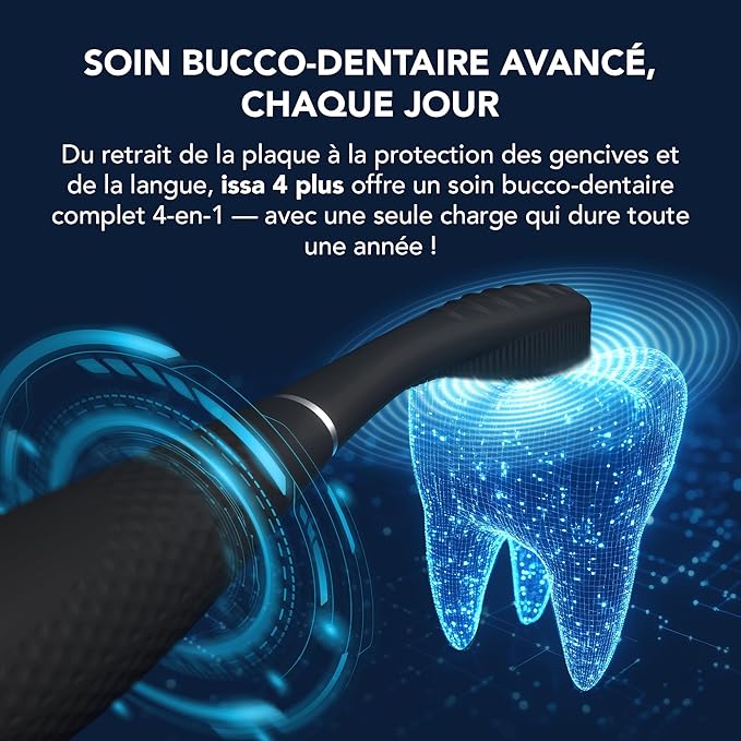 FOREO ISSA 4 Plus Sonic Electric Toothbrush - 4-in-1 AI-Guided Rechargeable Toothbrush Bundle with Extra Silicone &amp Polymer Hybrid Brush Head Soft Bristles Whitening Teeth - Black