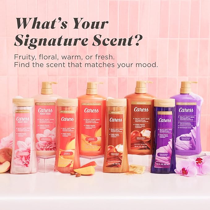 Caress Body Wash for Women Daily Silk White Peach &amp Orange Blossom Shower Gel Body Wash Moisturizing for Noticeably Silky Soft Skin 20 fl oz 4 Pack