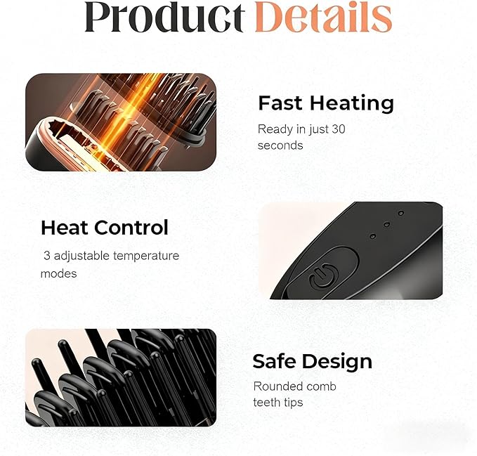 Mini Straightener Portable Heat Hair Brush Cordless Rechargeable Flat Iron &amp Hot Comb for Travel Fast Heating 3-Temp Control Lightweight Anti-Scald Design Compact Hair Styling Tool (Pink)