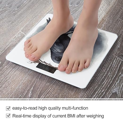 Black Crow Digital Bathroom Scale for Body Weight with High Precision Digital Weighing Scale with BMI Clear LCD Display and Step-On Measures Weight Up to 180kg