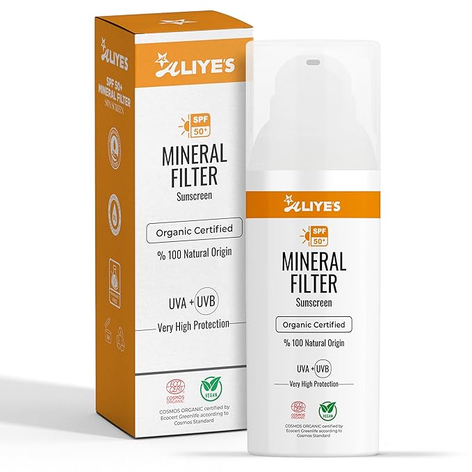 Aliye’s Organic Sunscreen SPF 50+ | Ecocert Cosmos Certified | 100% Mineral &amp Vegan Sun Protection | Safe for Sensitive Skin | 50ml (White)