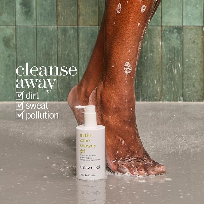 THISWORKS In The Zone Shower Gel | Refreshing Body Wash with Eucalyptus &amp Frankincense | Cleanses Soothes and Revitalizes Skin | Aromatherapeutic Formula 10.1 oz / 300ml