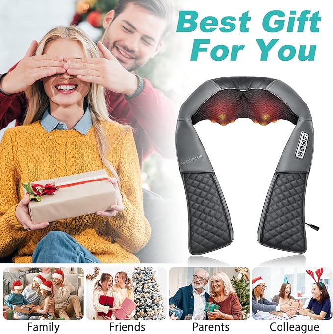 Medcursor Neck Massager 2026 Upgraded Portable Electric Shiatsu Back Massage Device with Heat Deep Tissue 3D Kneading Pillow for Muscle Pain Relief (No Battery)