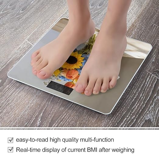 Ambrosia Floral Smart Scale for Body Weight Digital Bathroom Scale Toughened Glass Weight Scale with Large LCD Backlight Display High Precision Scales Weighing Machine