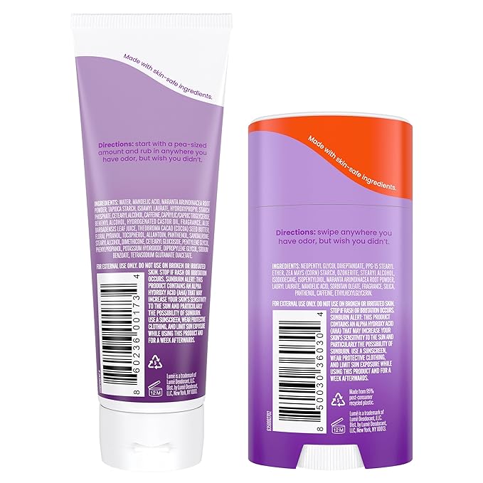 Lume Whole Body Deodorant - Invisible Cream and Solid - 72 Hour Odor Control - Aluminum Free Baking Soda Free Skin Safe - 3.0 Ounce Cream and 2.6 Ounce Solid Bundle (Lavender Sage)