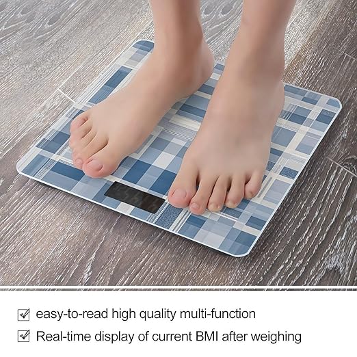 Digital Bathroom Scale for Body Weight Scale with Bright LCD Display High Accuracy Step-On Technology Auto On/Off White Chequered Lattice Digital Scales 400 Lbs /180kg