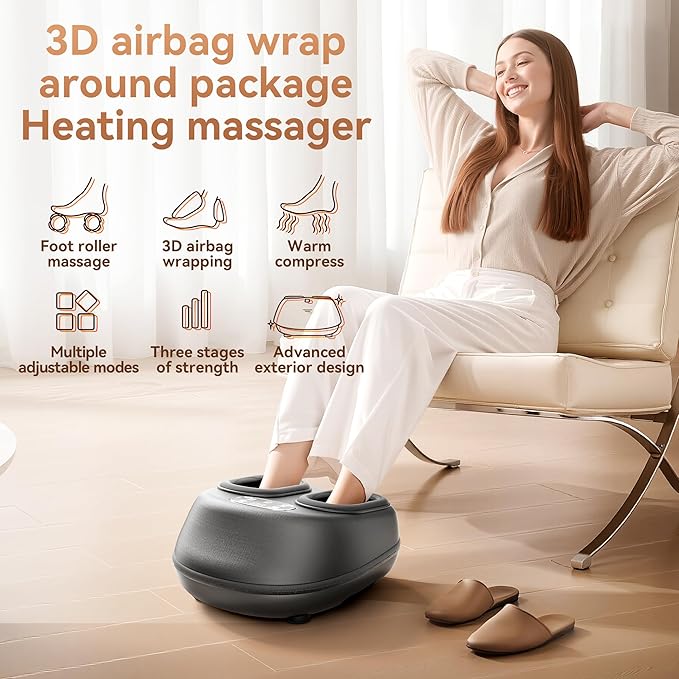 Shiatsu Foot Massager with Heat and Vibration Deep Kneading Compression for Plantar Fasciitis and Neuropathy Relief Fits Men Size 13 Foot Massage Machine Christmas Gift for Women and Men