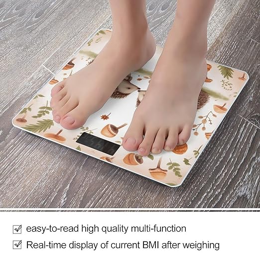 Nature Lovely Hedgehog Lovers Scale for Body Weight High Precision Digital Weight Scales with LCD Display Anti-Slip Sturdy Slim Tempered Glass Bathroom Scale for Home Use