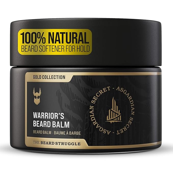The Beard Struggle Warrior’s Beard Balm - Gold Collection Asgardian Secret - Non-Greasy Low-Hold Formula Luxurious Cologne-Grade Fragrances 100% Natural and Plant-Based Ingredients - 50g