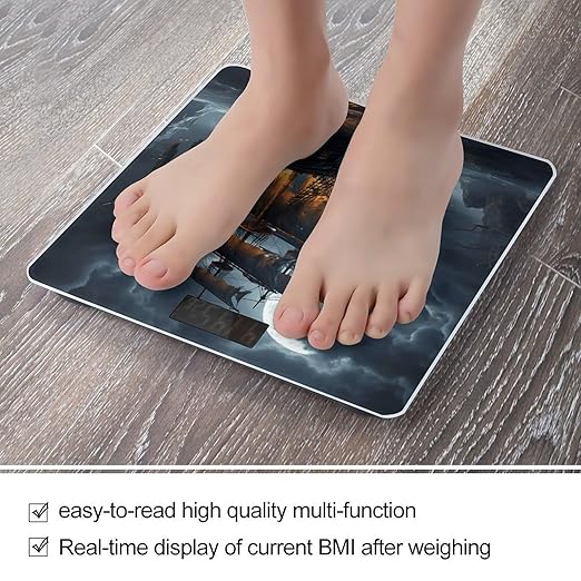 Pirate Sailboat Full Moon Bathroom Scale Automatic Power On/Off Body Scales LCD Backlight Display Square Digital Scale Rounded Corners Bathroom Scales for Home Bedrooms