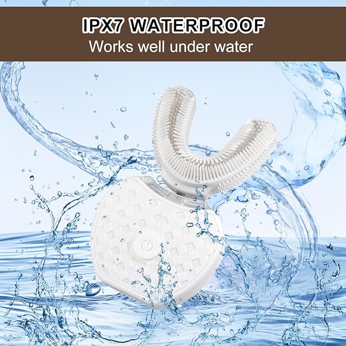 U-Shaped Ultrasonic Toothbrush for Teeth Whitening Automatic Electric Toothbrush for Adults 360-degree Cleaning IPX7 Waterproof Kit for Travel or Home(White)