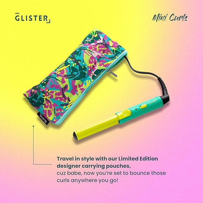Glister Mini Curls Traveling Small Clip Curler with Carrying Pouch Travel Curler Curling Wand for Normal Thin Dry and Frizzy Hair for Travel use Preferred for Girls or Boys - (Lemonade)