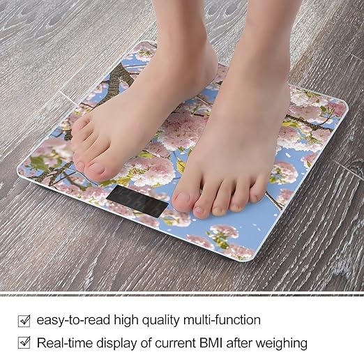 Cherry Blossom Scale for Body Weight Highly Accurate Digital Bathroom Body Scale Digital Bathroom Scales for People Anti-Slip Large LCD Display Smart Scales