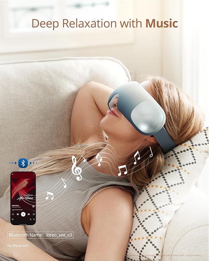 Ultra Light Eye Massager with 2 Level Heat 120 Mins Uses 3 Air Compression &amp Massage Modes Heated Eye Mask with Bluetooth Music for Migraine Relief Strain and Dry Eyes Eye Relief for Women Me