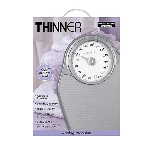 Thinner by Conair Bathroom Scale for Body Weight Extra-Large Analog Scale Measures Weight Up to 330 Lbs. in Silver