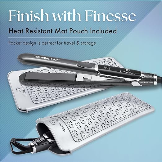 Olivia Garden Titanium + Ion Professional Flat Iron - Hair Straightener for All Hair Types - Includes Heat-Resistant Mat - 3D Floating Plates