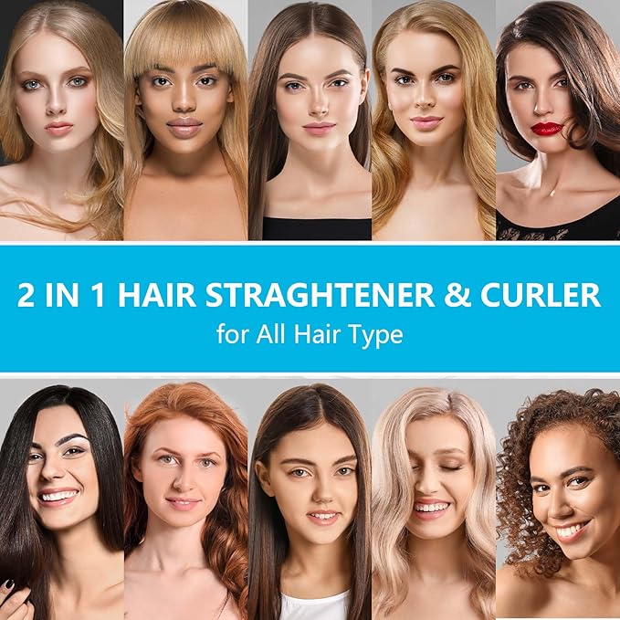 2 in 1 Professional Hair Straightener &amp Curler Titanium Plates with Cool Air Fan 3 Temp Settings (355℉-450℉) Negative Ion for Curly/Thick Hair Essential Oil Diffuser Clips &amp Aromatherapy