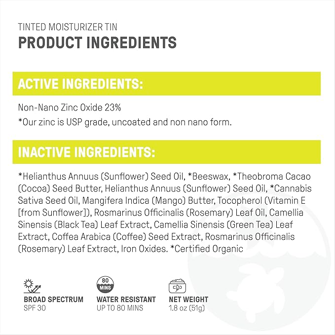 Raw Element Ultra-Moisturizing Tinted Face Cream Non Toxic Mineral Face Sunscreen Daily Tinted Moisturizer Non-Nano Zinc Oxide Reef Friendly All Ages SPF 30 1.8 oz Island Pack of 2