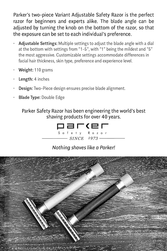 The Parker Variant ADJUSTABLE Double Edge Safety Razor and 105 Blade BUNDLE (GRAPHITE)