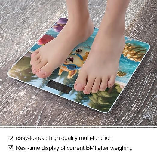 Squirrel Pool Joy Weight Scale Cute Bathroom Scale for Body Highly Accurate Digital Weighing Machine for People Compact LCD Display Scales with Sturdy Toughened Glass Scales