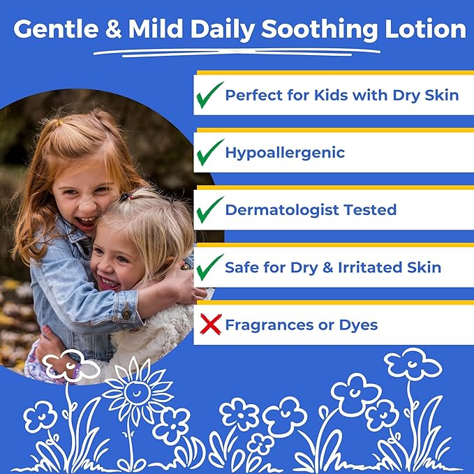 Kids Lotion - Daily Use Gentle Moisturizer - Plant Based Moisturizing &amp Non-Toxic Soothing Lotion for Kids - Dermatologist Tested - Gentle Mild Hypoallergenic Fragrance Free