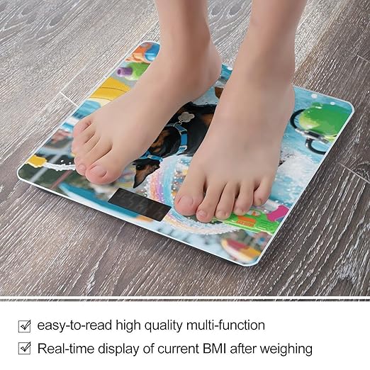 Doberman Pool Blitz Weight Scale Cute Bathroom Scale for Body Highly Accurate Digital Weighing Machine for People Compact LCD Display Scales with Sturdy Toughened Glass Scales