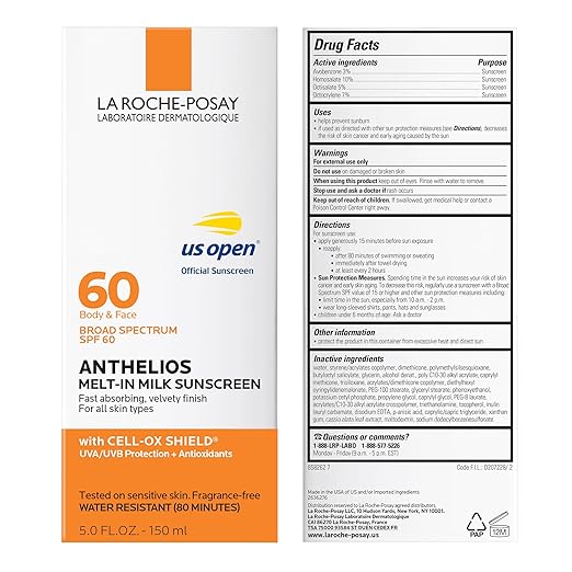 La Roche-Posay Anthelios Melt-In Milk Sunscreen SPF 60 Sunscreen For Body &amp Face Broad Spectrum SPF + Antioxidants Oil Free Lightweight &amp Fast Absorbing Oxybenzone Free
