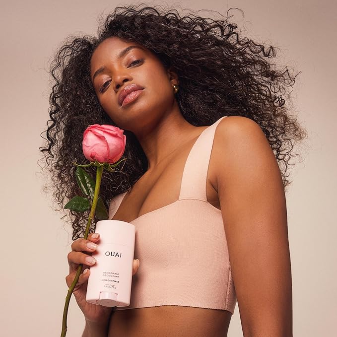 OUAI Aluminum Free Deodorant - Women's Deodorant with 24-Hour Odor Control &amp Invisible Application - Enriched with Notes of Rose Berry Lychee &amp Pink Peppercorn - Melrose Place (2.5 oz)