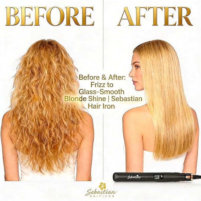 Flat Iron Hair Straightener and Curler 2-in-1 – Ceramic &amp Titanium Slim Plates – Dual Voltage – Professional Anti-Frizz Styling Tool – Sebastian Hair Iron